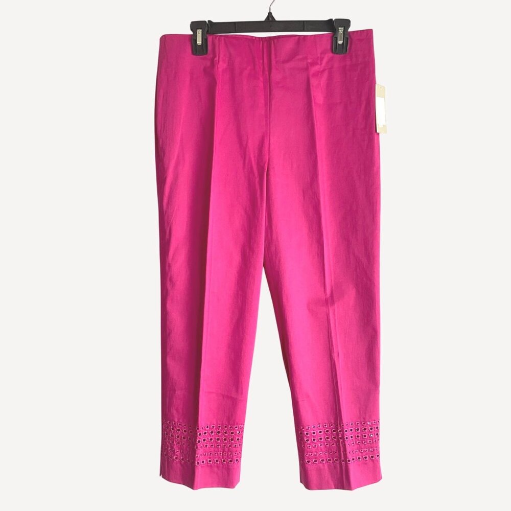 size 10 NWT A La Carte fuchsia hot pink capri pants pull on stretch cut out deta